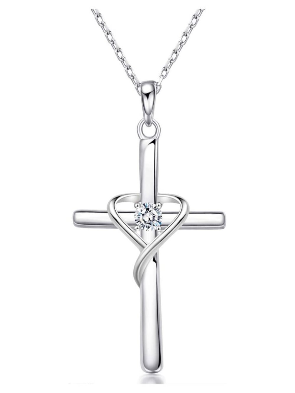 Sterling Silver Cross Necklace 14K Gold Plated 5A CZ Birthstone Pendant